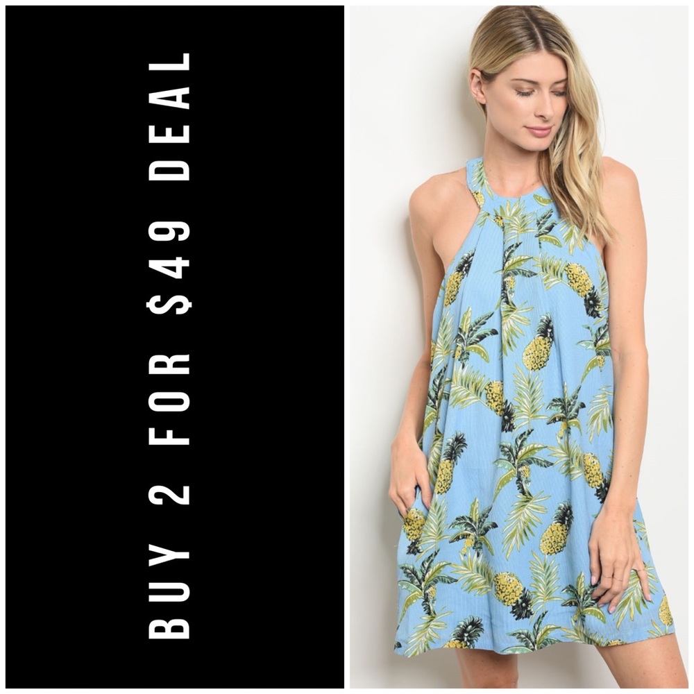 ☀️LAST2️⃣//PINEAPPLE & PALM LEAVES TROPICAL DRESS